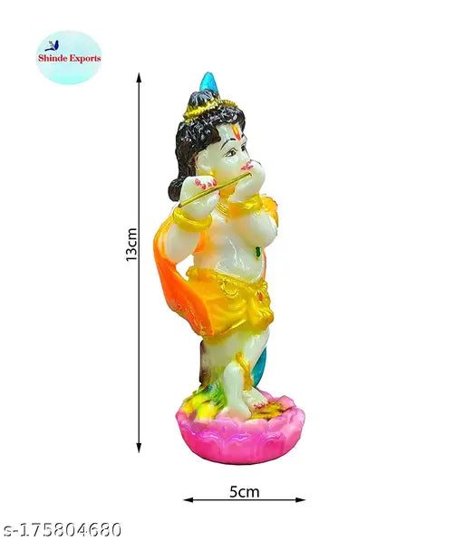 Marble Krishna idol, multicolored, glossy texture, 13x5x4 cm, ideal for home decor or gift