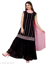 Rayon slub voguish kurta & sharara set with embroidered net, trendy women's fashion from India