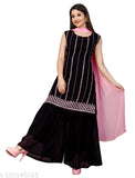 Rayon slub voguish kurta & sharara set with embroidered net, trendy women's fashion from India