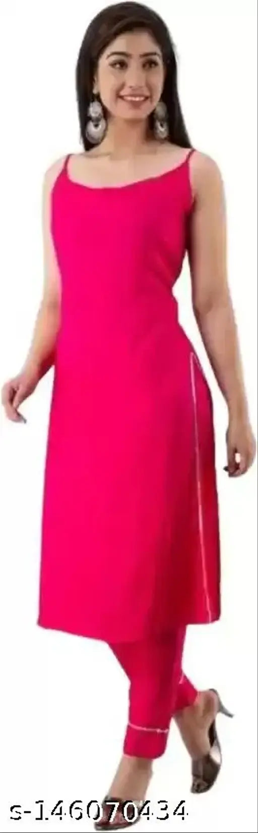 Rayon woman's kurti and palazzo set, solid-colored, sleeveless, machine washable Indian fashion