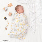 Premium organic cotton Febvibe Baby Muslin Swaddle, size 100x100cm for 0-18 months, featuring hand-block cartoon prints