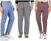 Cotton checkered maxi pyjama combo pack 3 for yoga, gym, morning walks - Made in India (Sizes: M, L, XL, XXL, XXXL, Free Size)