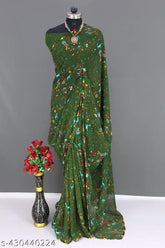 Georgette kalamkari animal print saree, vibrant samosa lace design, India-made traditional wear