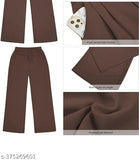 Brown women's scuba trouser - comfy formal wear for sizes 26-34, solid pattern