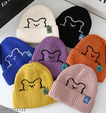 Assorted color Korean-style beanies, embroidered bear knit cap. Double-layer acrylic, lightweight and breathable. Happy smile design for fun and joy