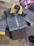 Denim Calar fur nited jacket, black blast with long sleeves and dyed/washed pattern for teen boys (12-16 years) from India