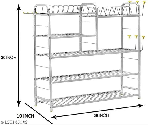 Stainless steel 5-layer kitchen rack, 30x30 inch utensils dish rack with plate and cutlery stand - Modern kitchen storage solution from AKAYA CREATIONS