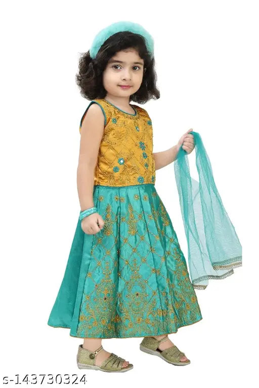 Cotton blend party wear lehenga choli with embellished pattern, suitable for 6-9 months to 2-3 years old, made in India