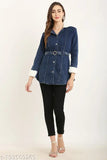 Denim kids girls full sleeve casual coat, dyed/washed pattern for 8-9 Years to 15-16 Years, casual outerwear on model