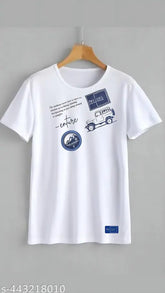 Premium round cotton blend T-shirt, white with unique printed design, excellent stitching and finishing work