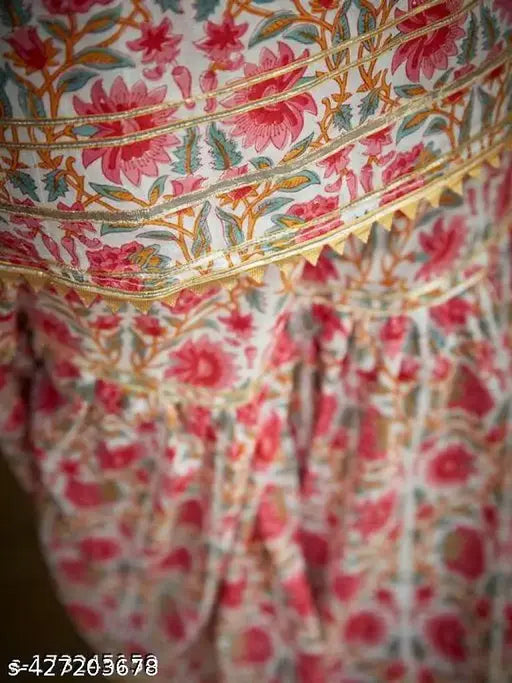 Printed cotton kurta sharara set, sleeveless, for women's festive/occasional wear. Single size available." (123 characters)