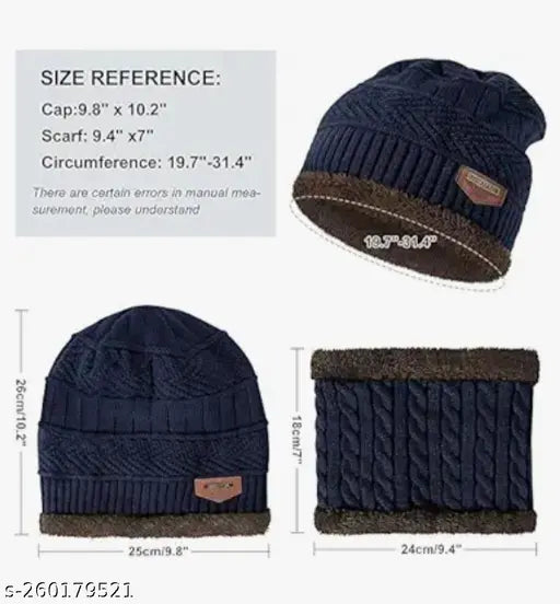 Wool beanie cap & muffler for men, soft cotton material, classic design, warm winter essential