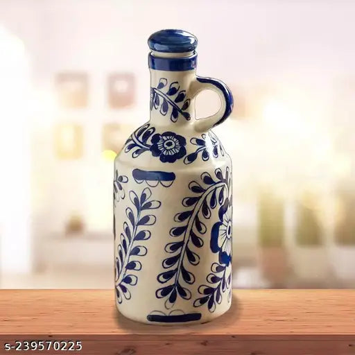 Ceramic oil dispenser (1L), beige, kitchen accessory for liquor, juice, or cooking oil storage