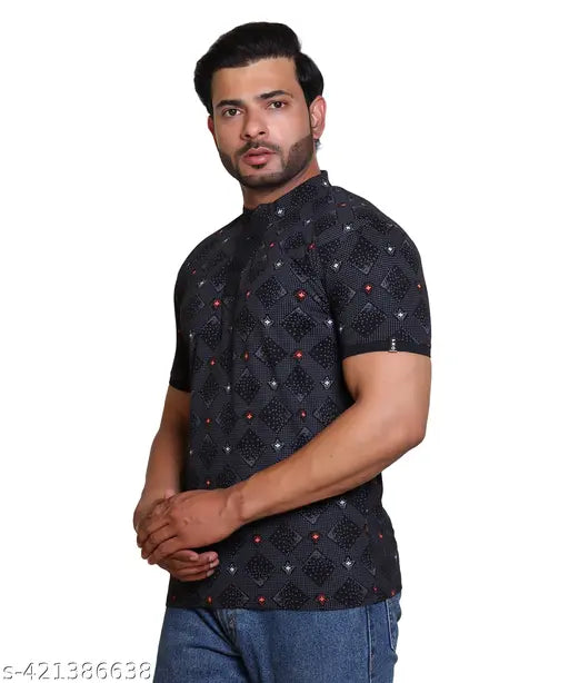 Cotton allover three color print polo neck casual t-shirt, latest design, attractive look, men's half sleeve, India