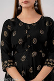 Black rayon three-quarter sleeve printed kurti by Zeenat Libaas, suitable for parties and weddings
