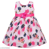 Silver Georgette Knee-Length Dress for Girls (fe85wht) - Elegant self-design net dress with sleeveless style and spruce design, perfect for 3-6 months to 4-5 years old