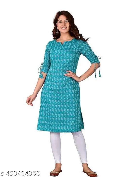Cotton three-quarter sleeve printed kurti for women - Indian Attire