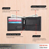 Black genuine leather RFID wallet, 13 card slots, key ring combo gift set for men's formal wear. Compact yet spacious, durable polyester lining, perfect gifting solution