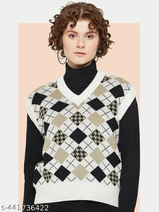 Brown wool turtle neck full sleeves cable knit sweater for women, printed net pattern with pull-on closure, available in M, L, XL sizes