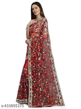 Multicolor Net Saree with Heavy Floral Embroidery, Indian Festive Wear for Parties, Embroidered Silk Blouse included