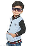 Light Blue-Black cotton blend boys jacket, solid pattern, trendy style for casual days (1-2Yrs, 6-7Yrs), Indian origin