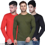 Nylon Men's Full Sleeve T-Shirt Pack of 3 - Long-sleeved, solid design in M size (18in chest, 26.5in length)