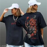 Trendy cotton blend, oversized round neck t-shirt with printed back design, plus size available