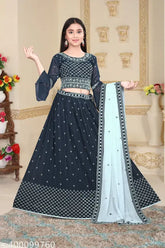 Morpitch Georgette girls engagement dress, embroidered Ghagra Choli with dupatta set for parties, ages 6-15