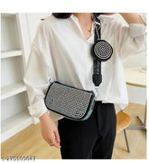 Designer PU rhinestone decor square bag, embellished with coin purse - India-made sparkling handbag accessory for women