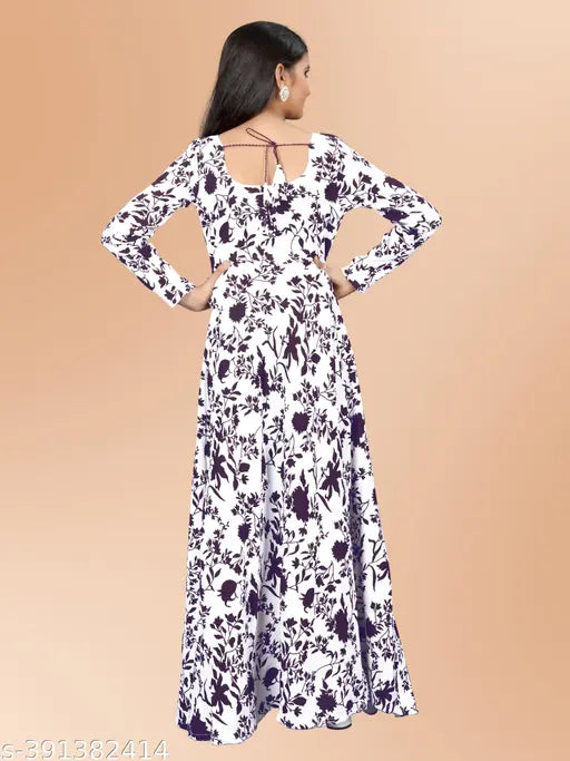 Polycotton printed floral maxi gown for kids with dupatta, intricate lacework details, suitable for special occasions