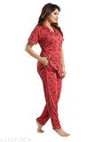 Red hosiery cotton night suit, printed net, short sleeves, soft and fine quality, attractive nightwear for all sizes