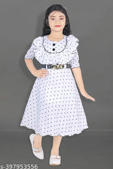 White cotton sleeveless gown for girls, perfect for parties and special occasions. Imported fine quality fabric, digital print design. Available in various sizes from 2-11 years. Made in India