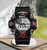 Digital black alloy sports watch for men, boys, and kids - waterproof, multi-functional design, scratch resistant, shock resistant, and trendy accessory