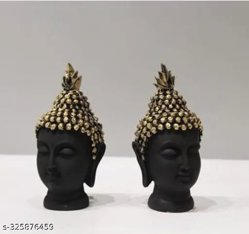 Handcrafted Poly Resin MORATER Head Buddha Statue pair (India), 5cm x 12cm x 4cm, peaceful home decor showpiece