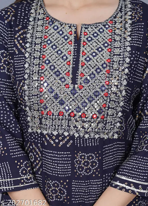 Rayon embroidered Bandhani print kurta, comfortable fabric, single kurta in size S-4XL, affordable price, India origin