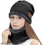 Stylish wool unisex beanie hat & knit neck scarf combo (India), multi-functional winter accessory for men and women