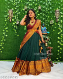 Traditional Indian Kanjivaram Silk Lehenga-Blouse with Heavy Zari Jacqurad jari Work, perfect for women's party wear