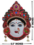 Red plastic Mahalakshmi face figurine (6.5x8 inches), Hindu goddess of wealth and prosperity for home or office decor