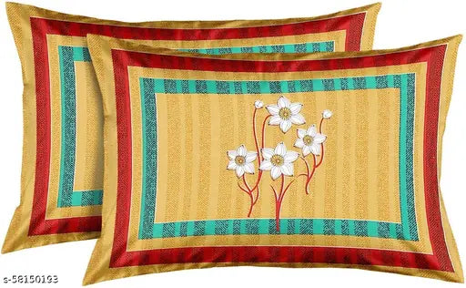Jaipuri print 144 TC cotton double bed sheet with 2 pillow covers, vibrant floral design for summer adult use, quality regular fitted sheets from India