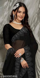 Black Georgette party saree with hotfix diamond cutwork border, perfect for weddings and daily wear