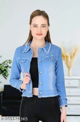 Light blue denim women's fancy jacket, high-quality comfortable design, S/M/L sizes available