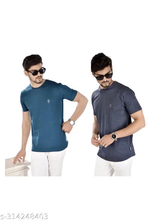 Blue & Grey Men's Regular Fit Short Sleeve Cotton-Poly T-Shirt Pack of 2 on display, versatile and comfortable for everyday wear