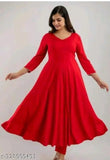Red rayon jumkaa three-quarter sleeve solid top, XS to XXXL sizes available