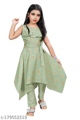 Pink cotton sleeveless printed dress set for girls, trendy summer special from India