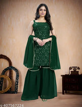 Georgette Sequence Work Kurta Sharara Set with Dupatta, intricate embroidery, traditional-meets-contemporary, Indian designer women's fashion