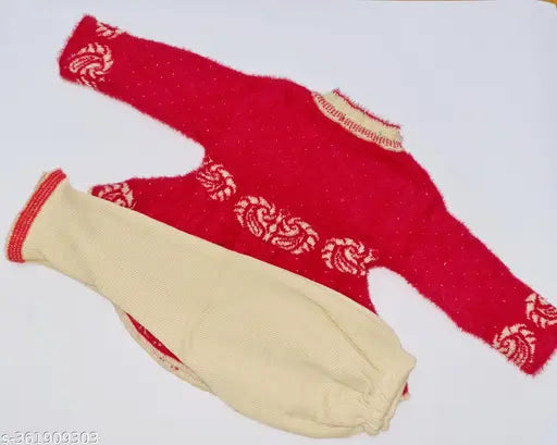 Long-sleeved printed wool sweater for girls, soft and cozy, sizes 12-18 months, made in India