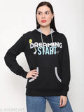 Women's black cotton pullover sweatshirt with typography print, long sleeves and hood, size N (S-XXL)