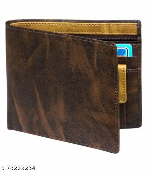 Brown Faux Leather Wallet for Men - Classic World Branded, 2 compartments, ideal gift
