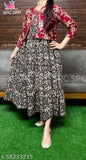 Printed Rayon Anarkali Kurti & Jacket for Women & Girls, three-quarter sleeves, soft & solid colors, Indian origin