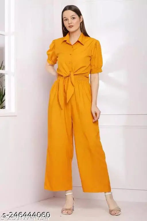 Solid crepe women's jumpsuit 2-piece, three-quarter sleeves, Indian made